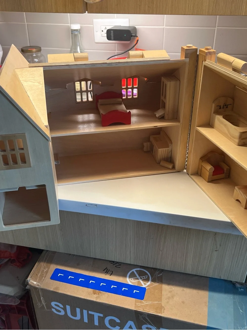 Unbranded Natural Wood Dollhouse Play Home
